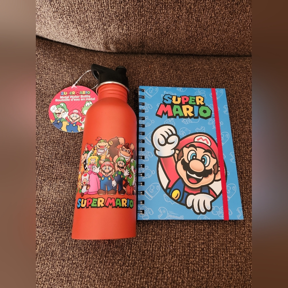 Super Mario Licensed Water Bottle And Notebook NWT